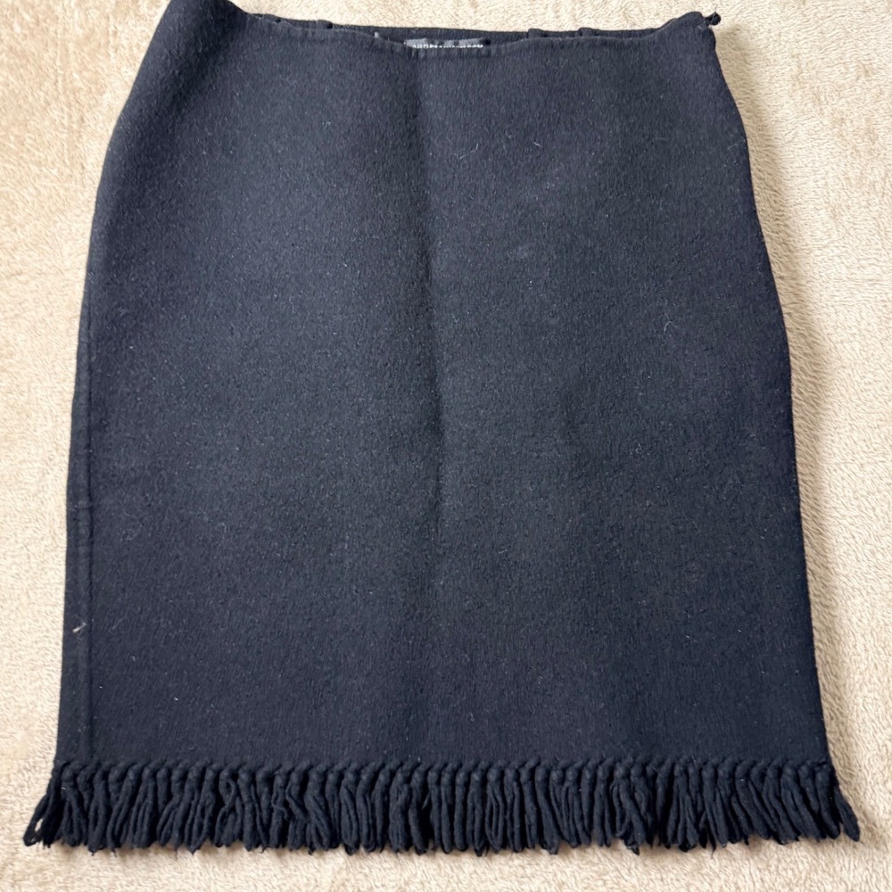 Linda Allard Ellen Tracy Black Fringe Skirt Size 4 VTG Classic Office Siren 90s